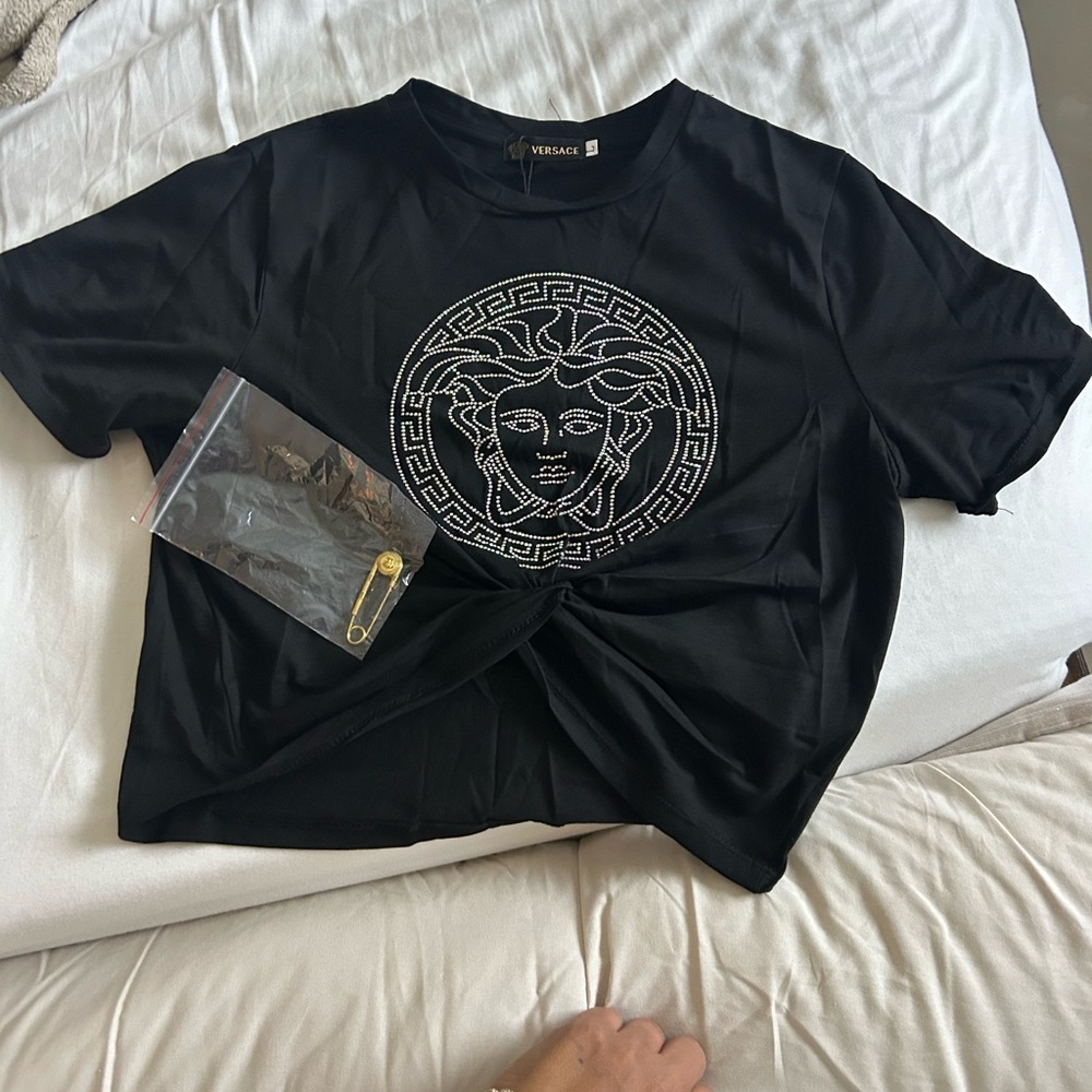 Versace Black Tee with Medusa Emblem